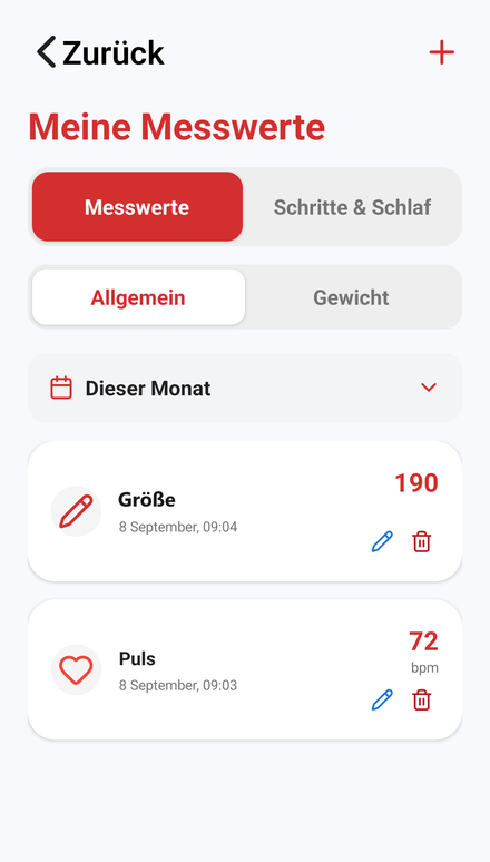 Messwerte mit ihrem Datum gespeichert