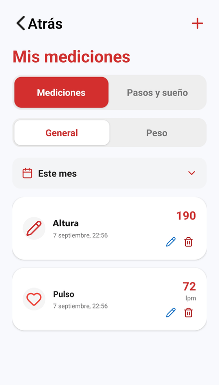 Las mediciones se guardan con su fecha