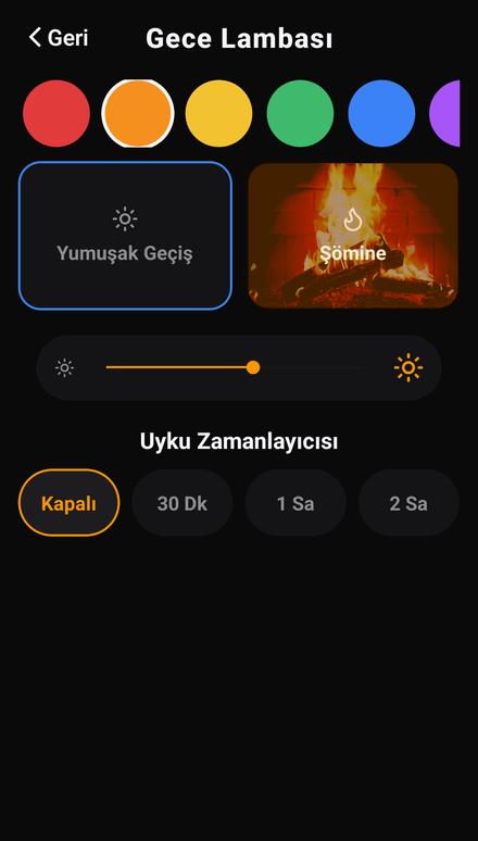 Gece lambası — yumuşak ışık, uyku sayacı