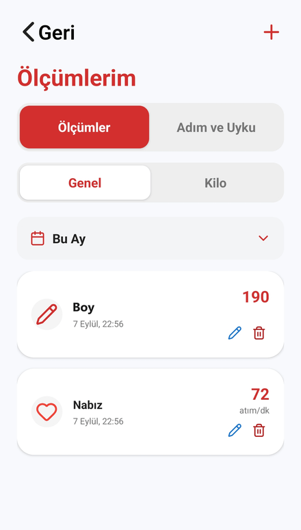 Ölçümler tarih tarih kaydedilir